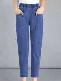 Jean femme Vintage taille haute longueur cheville sarouel élastique Denim pantalon grande taille 4XL maman droite Vaqueros décontracté Baggy Spodnie