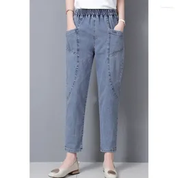 Jeans para mujeres Pantalones de mezclilla de mezclilla azul de la cintura alta hasta el tobillo hasta la longitud