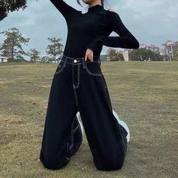 Damesjeans Vintage hoge taille zwarte jeans dames Koreaanse versie van ins losse en dunne wijde pijpen broek college stijl wilde rechte pijpen broek 230613
