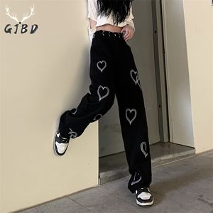 Damesjeans Vintage High Taille Black Womens Ins Spring Chic Design Harajuku Baggy Straight Pants Street Vrouw Wide Leg Denim Trouser 230206