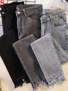 Jeans pour femmes Vintage taille haute grande taille longueur cheville mode coréenne maigre crayon denim pantalon stretch déchiré vaqueros 2024 pantalon