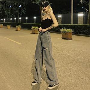 Damen Jeans Vintage High Waist Ripped Quaste in voller Länge Mom Jean Plus Size Harajuku Wide Leg Kleidung Hosen Streetwear Denim Pants 230404