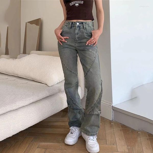 Jean femme Vintage taille haute ample pour femme-pantalon en Denim rétro à jambe droite Boyfriend Baggy