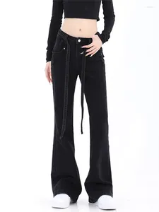 Jeans pour femmes vintage basse hauteur noir lacet up up micro évasé pantalon cargo y2k streetwear maman pantalon féminin harajuku esthétique