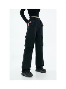 Damesjeans Vintage Solid Color High Taille Cargo Pants Y2K Grunge Style Wide Leg Baggy Denim Trouser vrouwelijke gotische kleding