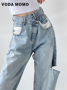 Jeans pour femmes vintage printemps 2024 Fashion Fashion haute taille large jambe bagy femme denim capris pantalon jean maman pantalon