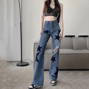 Jeans pour femmes vintage étoile imprimé trou Femme Harajuku 90S esthétique haute taille en denim long pantalon pour femmes.
