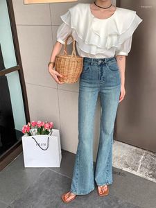 Jeans féminins Vintage Street Style Blue Skinny Micro Flare Cool Girl High Waited Bell-Bottom Pantal