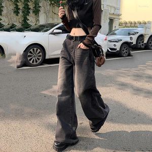 Jeans pour femmes Vintage Streetwear Baggy Femmes Taille Haute Droite Pantalon à Jambes Larges Pantalon en Denim Noir Harajuku Boyfriend