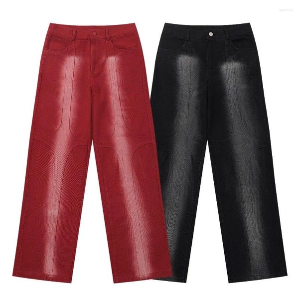 Pantalones vaqueros de mujer Lavado vintage Bloque de color desgastado Pantalones de mezclilla negros rojos para mujeres Hombres Pantalones góticos Estética Ropa de invierno Ropa de calle