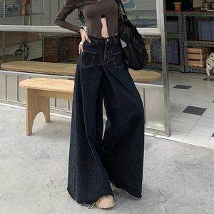 Jeans pour femmes Vintage Large Jambe Femmes Gothique Noir Baggy Coréen Lâche Taille Haute Pantalon Surdimensionné Y2k Mode Streetwear