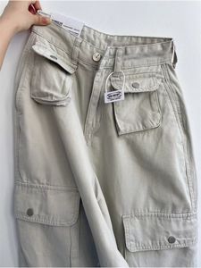 Damesjeans Vintage Damesmode Witte Hoge Taille Casual Jeans Losse Omighty Wijde Pijpen Zak Cargobroek Effen Overall Broek 230826