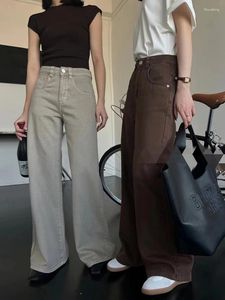 Jeans para mujer Vintage Mujeres Cintura alta Pierna ancha Suelta Casual Básico Y2K Moda Bolsillo Cremallera Pantalones de mezclilla Café Caqui Pantalones 2024