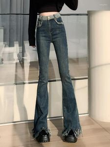 Jeans pour femmes Vintage Femmes Taille Haute Y2K Flare Pantalon Casual Femme Coréenne Mode Streetwear Slim Fit Bleu Pour