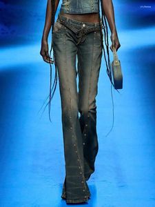 Jeans pour femmes vintage y2k rivet basse hauteur femme esthétique mince pantalon street fashion technologique rétro grunge fairycore chic pantalon denim