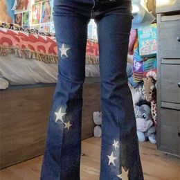 Damesjeans Waatfaak Street chic Star Y2K Vintage lage taille cargobroek Mom Denim Crop Flare Dames Rise Skinny 2000S Schattig 220928