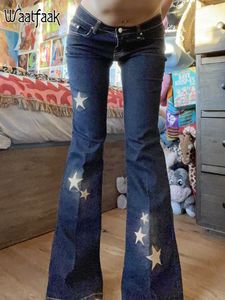 Jeans Femme Waatfaak Streetwear Star Y2K Jeans Vintage taille basse pantalon Cargo maman Denim culture Flare jean femmes taille basse maigre 2000S mignon 230215