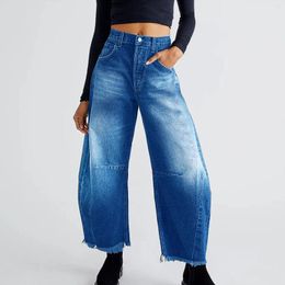 Jeans féminins lavage bleu vintage femmes baggy large jambe haute taille barillet petit ami cuit hémpoite pantalon denim street oversize