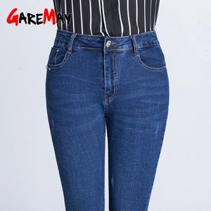 Dames jeans gewassen denim skinny potlood broek elastische zak grote maat dames moeder vrouw hoge taille big 210428