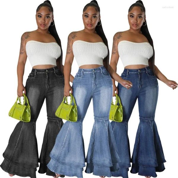 Jeans pour femmes lavé denim jambe large pantalon évasé pour femmes Y2k 2023 automne taille haute élastique mince sexy vintage vêtements streetwear