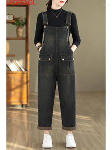 Jeans pour femmes lavés en détresse Denim bretelles salopette ample polyvalent automne et hiver surdimensionné Streetwear pantalon une pièce tendance