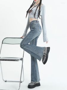 Les jeans pour femmes lavés pour les femmes printemps et automne 2024 hautes taies minces élastiques vintage Black Black Flare Pants 5xl