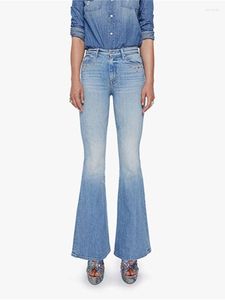 Jeans femme délavé dégradé Denim Flare pantalon 2023 été dos paillettes lettre impression dames tout match taille haute mince