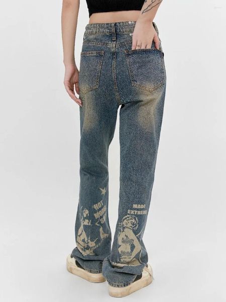 Jeans pour femmes lavés rétro imprimé sexy fille denim pour femmes hommes pantalons gothiques en détresse pantalons esthétiques bloc de couleur vêtements d'hiver 2023