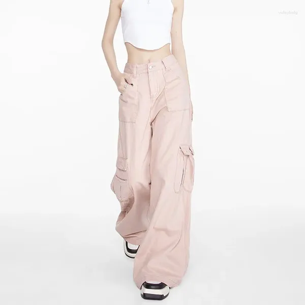 Jeans para mujer WCFCX STUDIO Estilo de carga Mujeres de cintura alta Pierna ancha Harajuku Colorido Y2K Streetwear Moda Pantalones de calidad