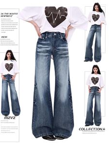 Jeans para mujeres WCFCX Studio Fashion Wash Woman Straight Street Chica retro Pantalones de mezclilla