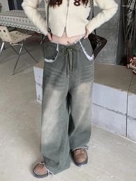 Jeans para mujer WCFCX STUDIO Retro Pierna ancha para mujeres Pantalones rectos sueltos de cintura alta Diseño de nicho Piso casual Fregonas Denim