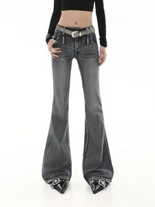 Jeans pour femmes WCFCX STUDIO Vintage Wash Micro Flare Femme Automne Mode Street Taille Haute Taille Basse Jambe Large Pantalon Décontracté