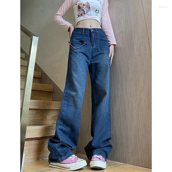 Vaqueros de mujer WCFCX STUDIO pierna ancha cintura alta recta ropa de calle coreana estilo Y2k Jean mujeres pantalones de gran tamaño moda Harajuku