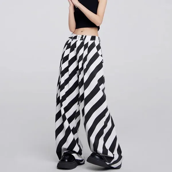 Damenjeans WCFCX STUDIO Y2k Ästhetische koreanische Mode für Damen Baggy Wide-Leg-Design Zebra-gestreifte Hosen Mama-Hose