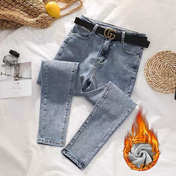 Jeans pour femmes portent des pantalons crayon serrés d'automne et d'hiver minces en velours extensible taille haute W