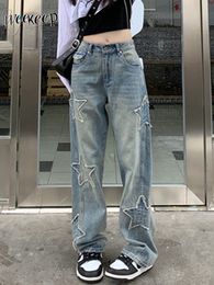 Jeans Femme Weekeep y2k Star Patchwork Jeans femmes Streetwear taille basse jambe droite Denim Cargo pantalon Baggy Harajuku Vintage décontracté Jean 90 s 230215