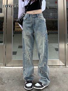 Jeans Femme Weekeep y2k Star Patchwork Jeans Femme Streetwear Taille Basse Jambe Droite Denim Cargo Pantalon Baggy Harajuku Vintage Casual Jean 90s 230403