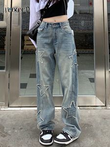 Damesjeans WeeKeek y2k ster patchwork jeans dames streetwear lage stijging rechte been denim lading broek baggy harajuku vintage casual Jean 90s 230223