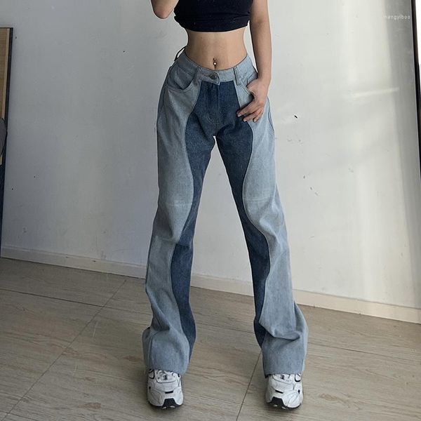 Jean femme WeiYao Denim maman Patchwork Vintage Harajuku Baggy Cargo pantalon Y2K taille haute jambe droite petit ami Streetwear