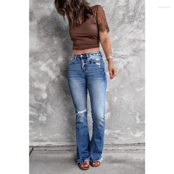 Jeans para mujer Wepbel Holes Streetwear Mujeres de cintura alta Retro Stretch Slim-Fit Skinny Deinm Pantalones Micro Flared Pantalones Bootcut