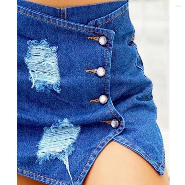 Jeans para mujer Wepbel Mujeres cortas Ropa de calle de un solo pecho Costura lateral Apertura Denim Shorts Faldas Pantalones casuales de verano