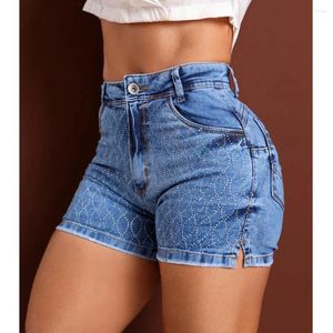 Jeans pour femmes Wepbel Short en denim serré Taille haute Skinny Summer Femmes Pleine longueur Strass Décor Zip