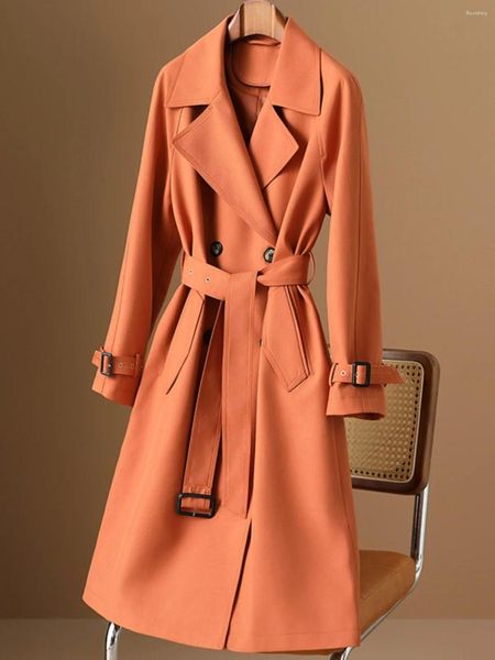 Jeans pour femmes, Trench-Coat Orange de Style occidental, longueur moyenne, haut de gamme européen, petit et polyvalent, travail de tempérament, automne