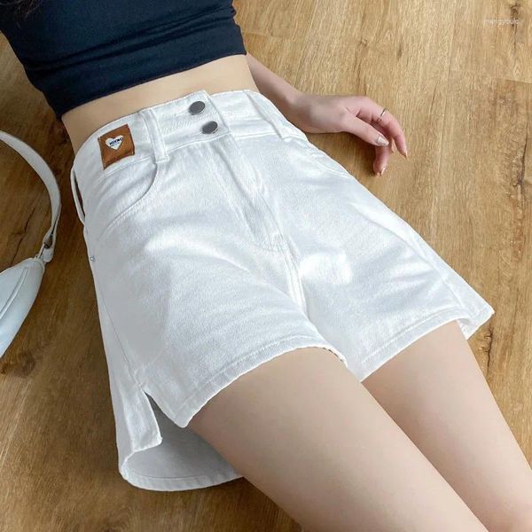 Jeans pour femmes Short en denim blanc Été Mince 2024 A-ligne Taille haute Jambe large Spicy Girl Quarter Pantalon Tendance Ins