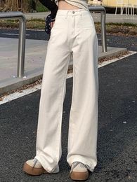 Jeans pour femmes blanc blanc simple taille haute mince femme droite d'été classique couleur solide lâche décontracté chic pantalon féminin de jambe