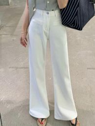 Jeans féminins White Flare Femmes Vintage Boyfage Chic Full Longueur Pantalon Denim Streetwear 2024
