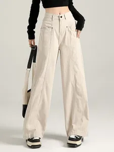 Damesjeans Wit Voor dames Denim broek Hoge taille Streetwear Gesplitst Casual Wijde pijpen Koreaanse mode Vintage Recht