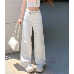 Jeans femininos branco cintura alta mulheres sólida moda americana y2k estilo vintage streetwear perna larga jean feminino calças baggy denim calças