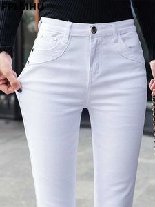 Damesjeans Wit Mid Taille Skinny Flare Jeans Women Casual Candy Color Office Denim broek Koreaanse klassieke Stretch Kot Pantolon Slim Vaqueros 240423