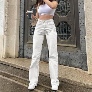 Jeans Femme Blanc Jambe Droite Pour Femmes Taille Haute Stretch Denim Mom Jean Baggy Pantalon Casual Confort Lâche Gland Pantalon De Mode